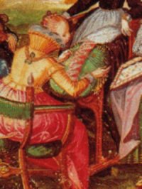 Detail of lacemaker from cover of Gardening with Silk and Gold